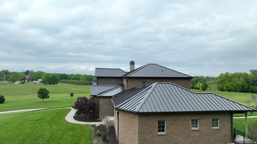Bronze standing seam metal roof and portico on an estate in Belle Meade, Tennessee