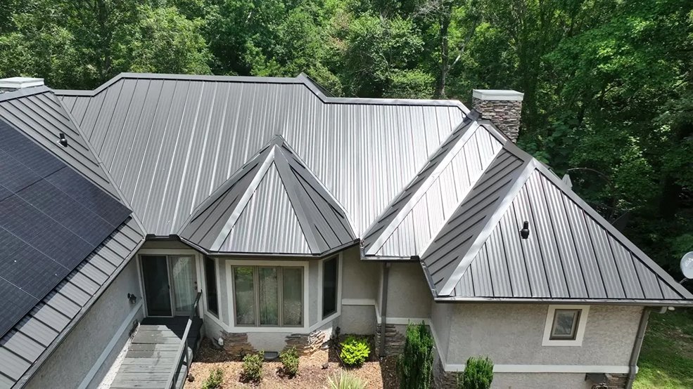 Solar panels clamped to a standing seam metal roof in Antioch, TN