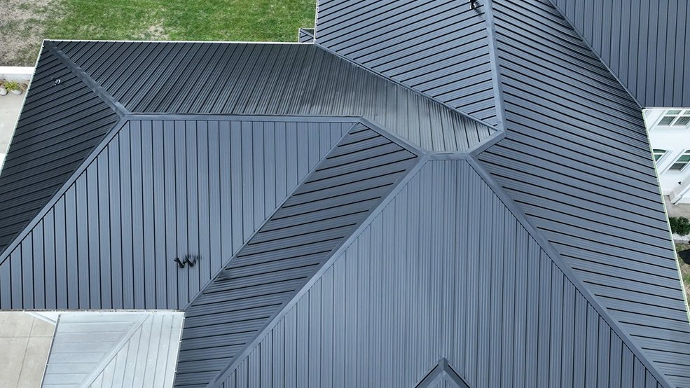 Black standing seam metal roof installed in Middle Tennessee