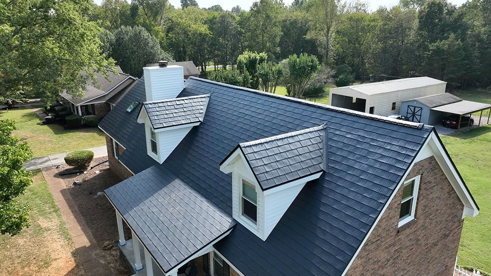Permalock black metal shingles installed on a Tennessee roof