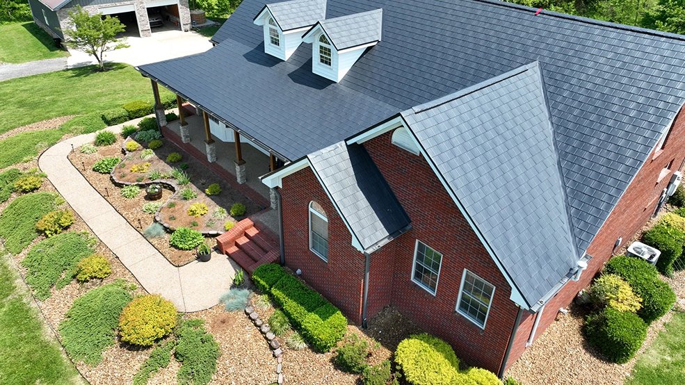 Permalock black metal shingle roof detail