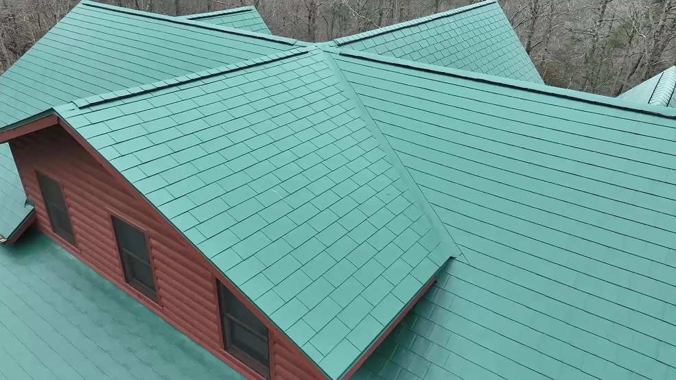 Metal shingle roof on a cabin in Middle Tennessee