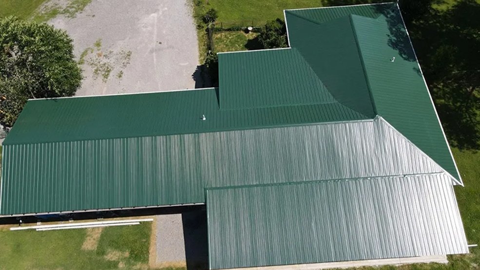Green traditional metal roof panel color sample