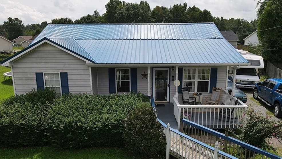 Blue traditional metal roof panel color sample