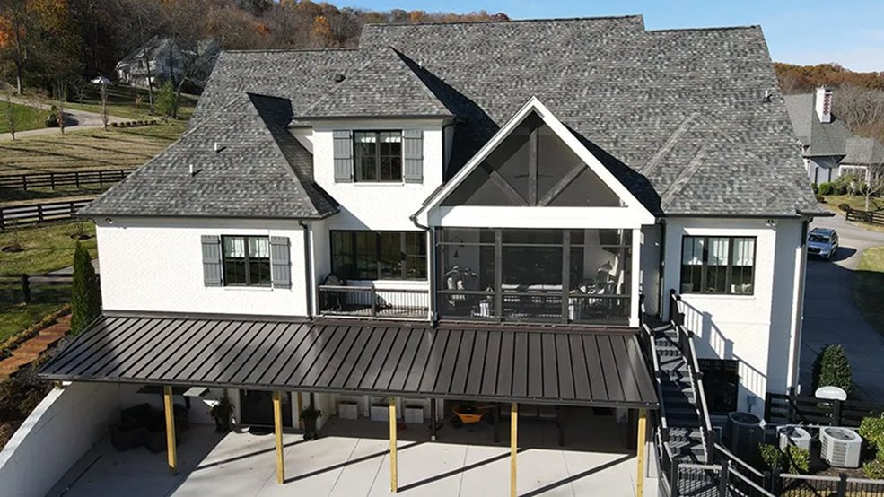 Black traditional metal roofing on a Tennessee building