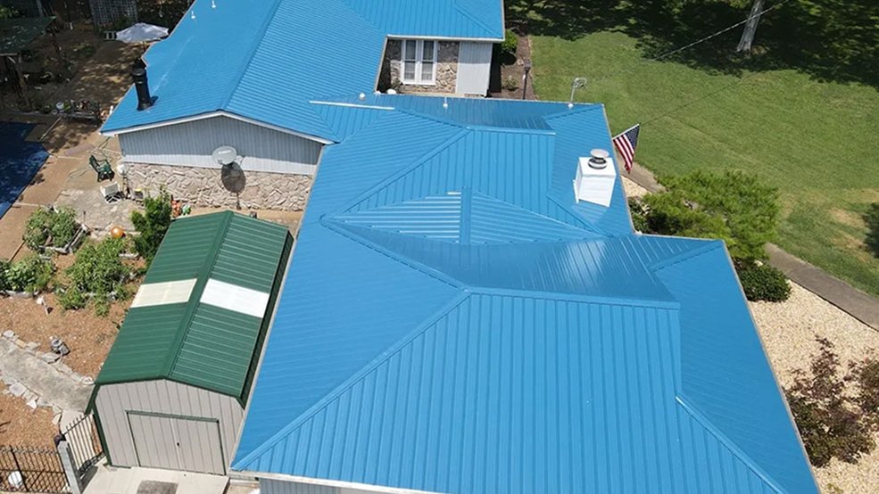 Blue traditional metal roof panel color