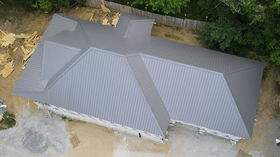 Gray traditional metal roof panels and fasteners