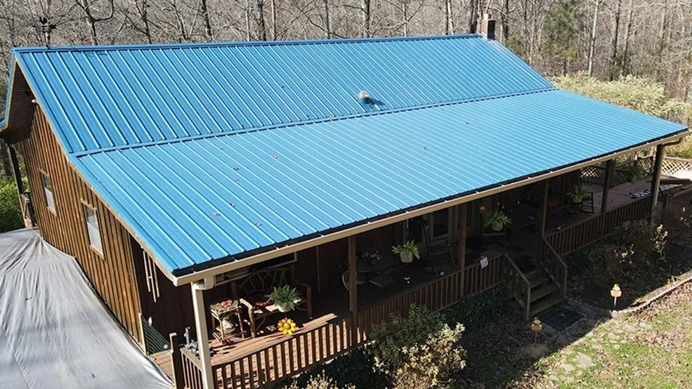 Blue traditional metal roof panels