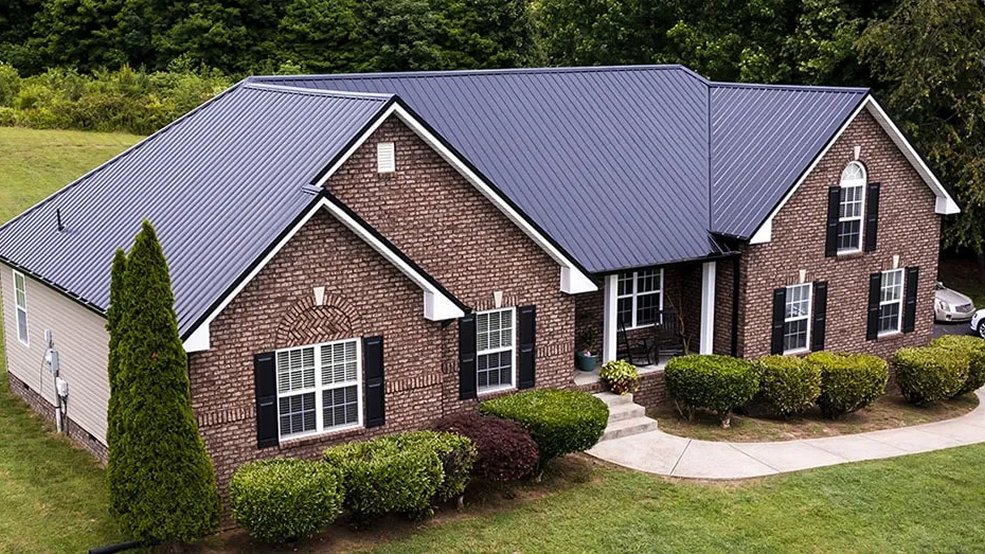 Black traditional metal roof panels and trim