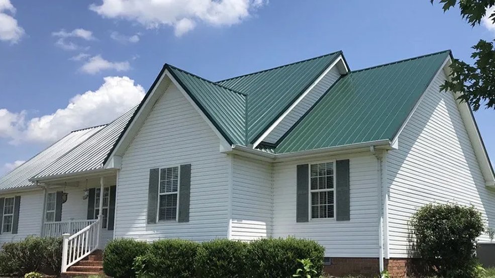 Green traditional exposed fastener metal roof panel