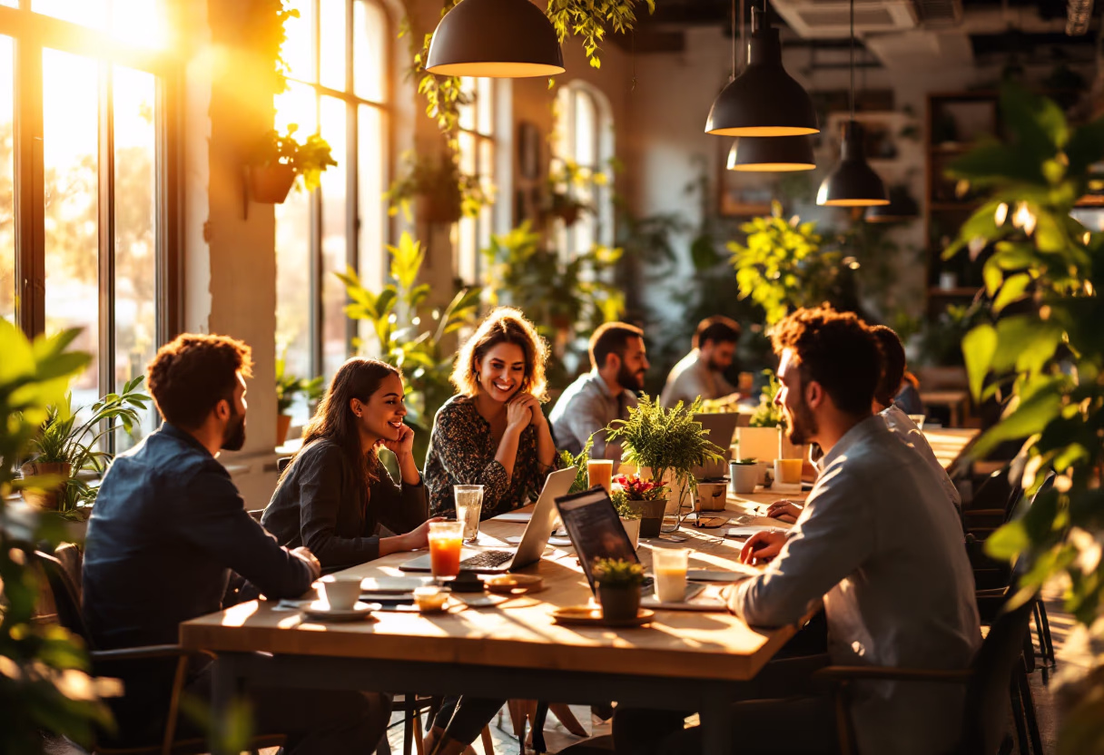 image of a bustling office environment (for a social media and communication)