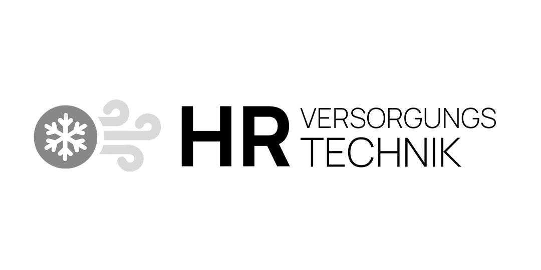 Logo with snowflake inside circle and wind lines, next to text HR Versorgungstechnik.