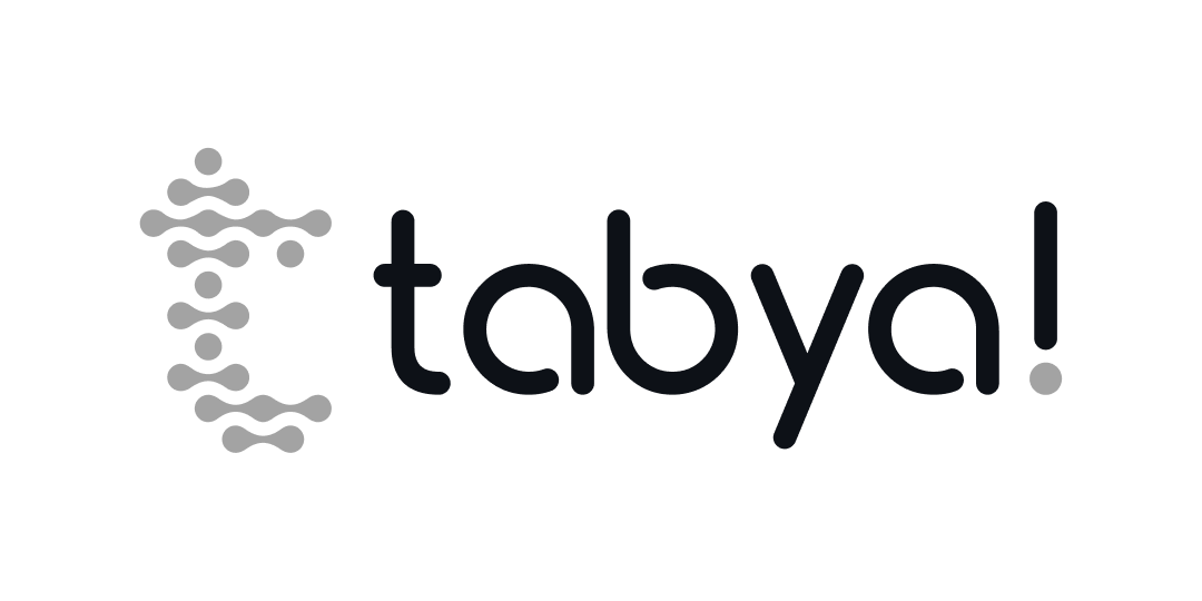 Tabyal logo with stylized letter T formed by connected gray dots and the word 'tabyal!' in black.