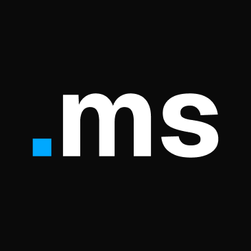 Blauer Punkt gefolgt von weißen Buchstaben 'ms' auf schwarzem Hintergrund.