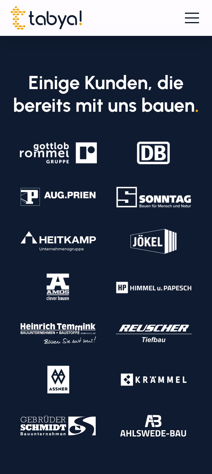 Logos von Kundenfirmen wie DB, AUG.PRIEN, SONNTAG, HEITKAMP, JÖKEL, AMOS, HIMMEL u. PAPESCH, u.a.