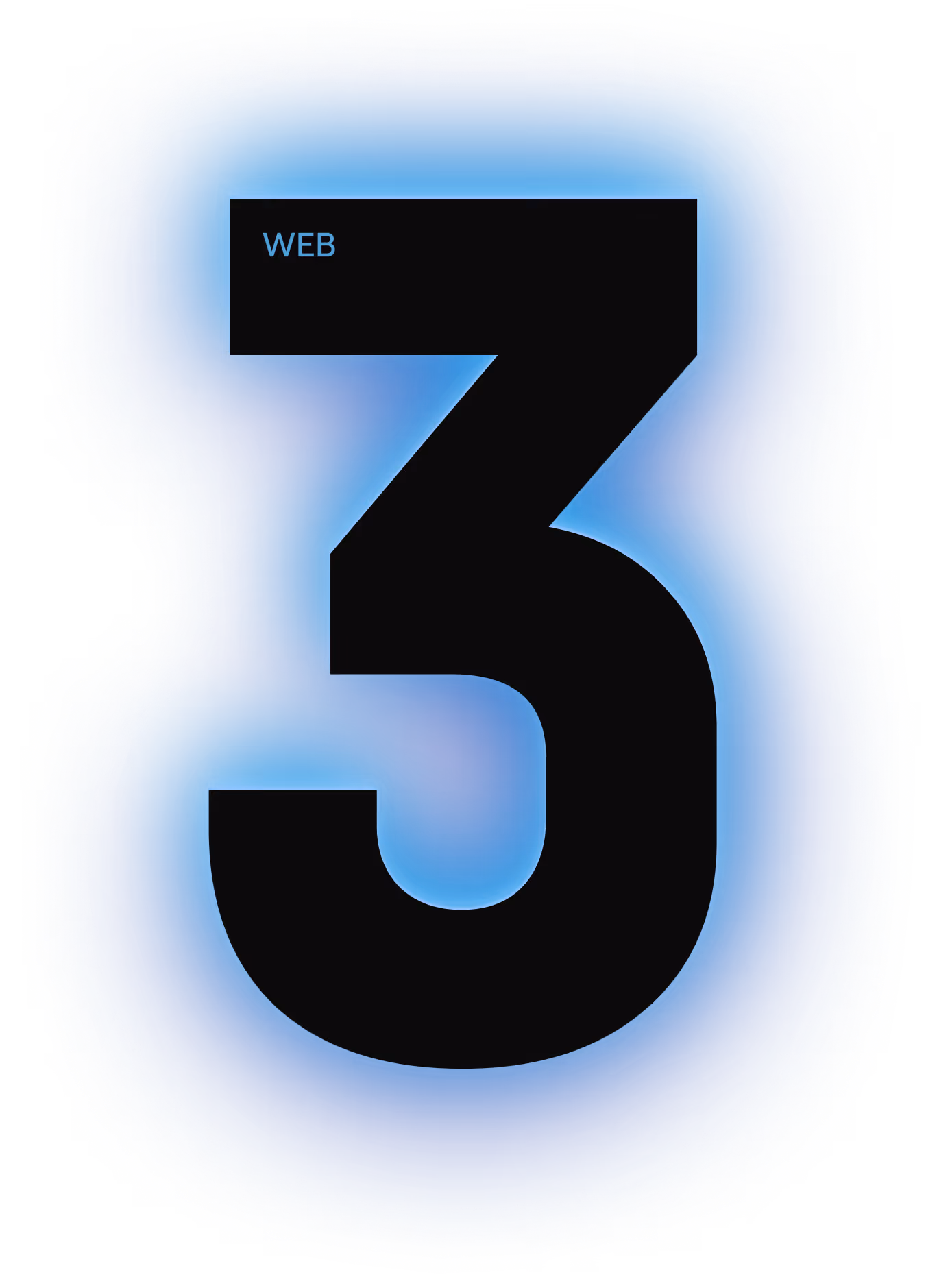 Large black number 3 with the word WEB in smaller blue letters on top, surrounded by a glowing blue aura.