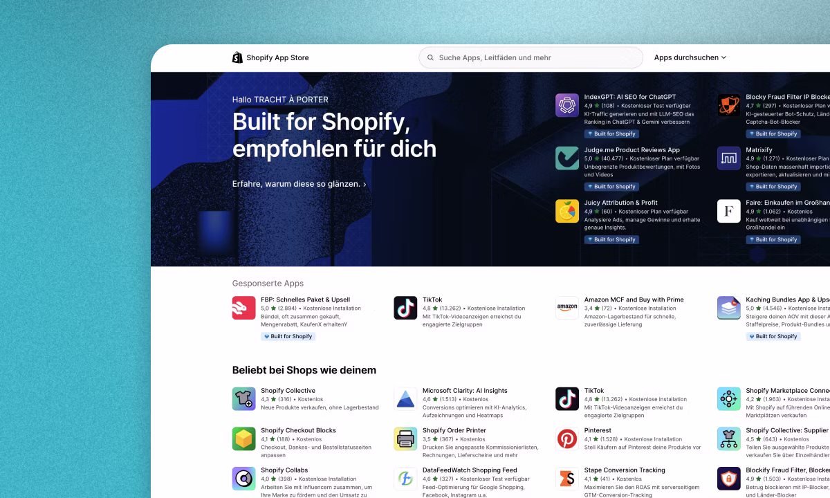 Shopify App Store mit über 8.000 Erweiterungen für Onlineshops