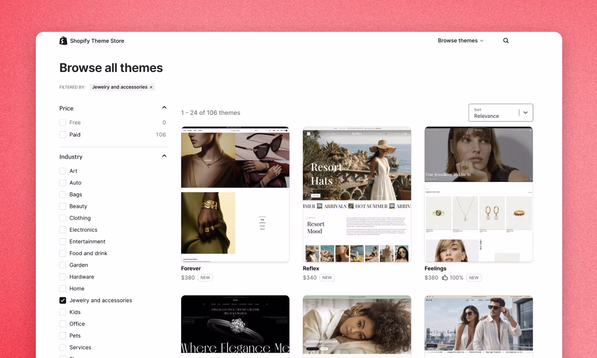 Auswahl von über 200 zertifizierten Themes im Shopify Theme Store