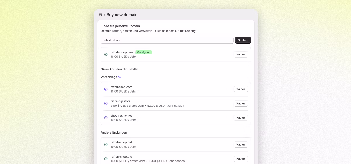 Shopify: Wunsch-Domain auf Verfügbarkeit prüfen