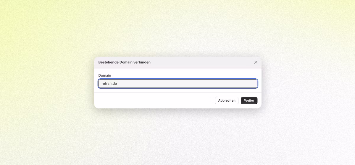 Shopify: bestehende Domain eingeben, Anbieter wird erkannt