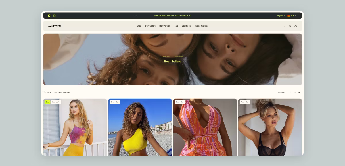 Shopify-Theme Aurora von Getsitecontrol für conversionstarke Mode-Shops