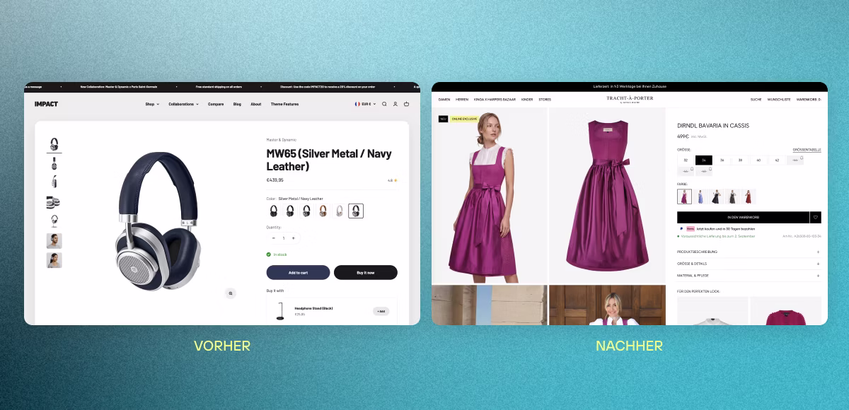 Impact Theme als Basis: individueller Shopify-Shop im Vorher-Nachher-Vergleich