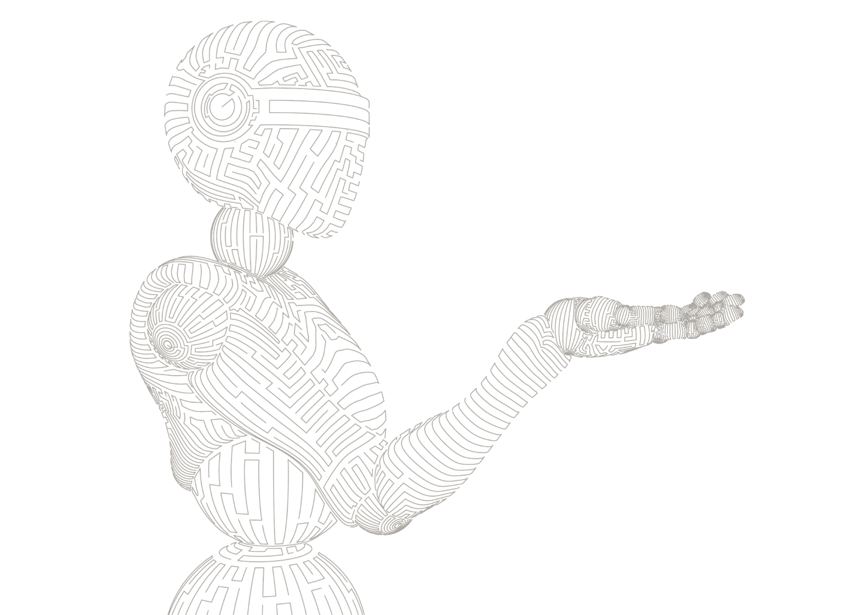 Line-art robot holding out an open hand