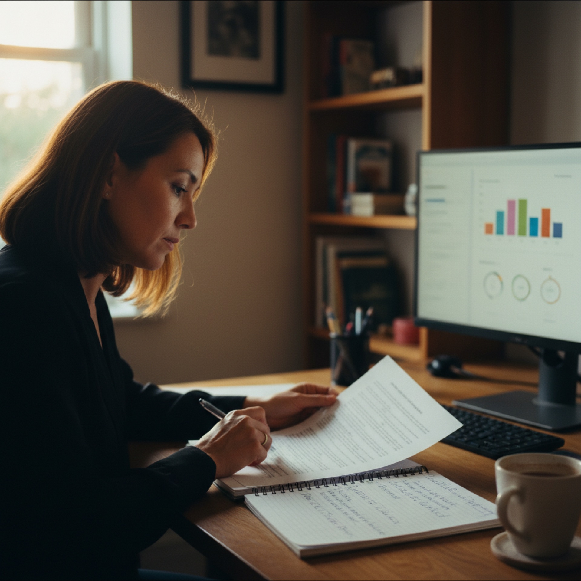 A person at a desk reviewing software billing on a laptop