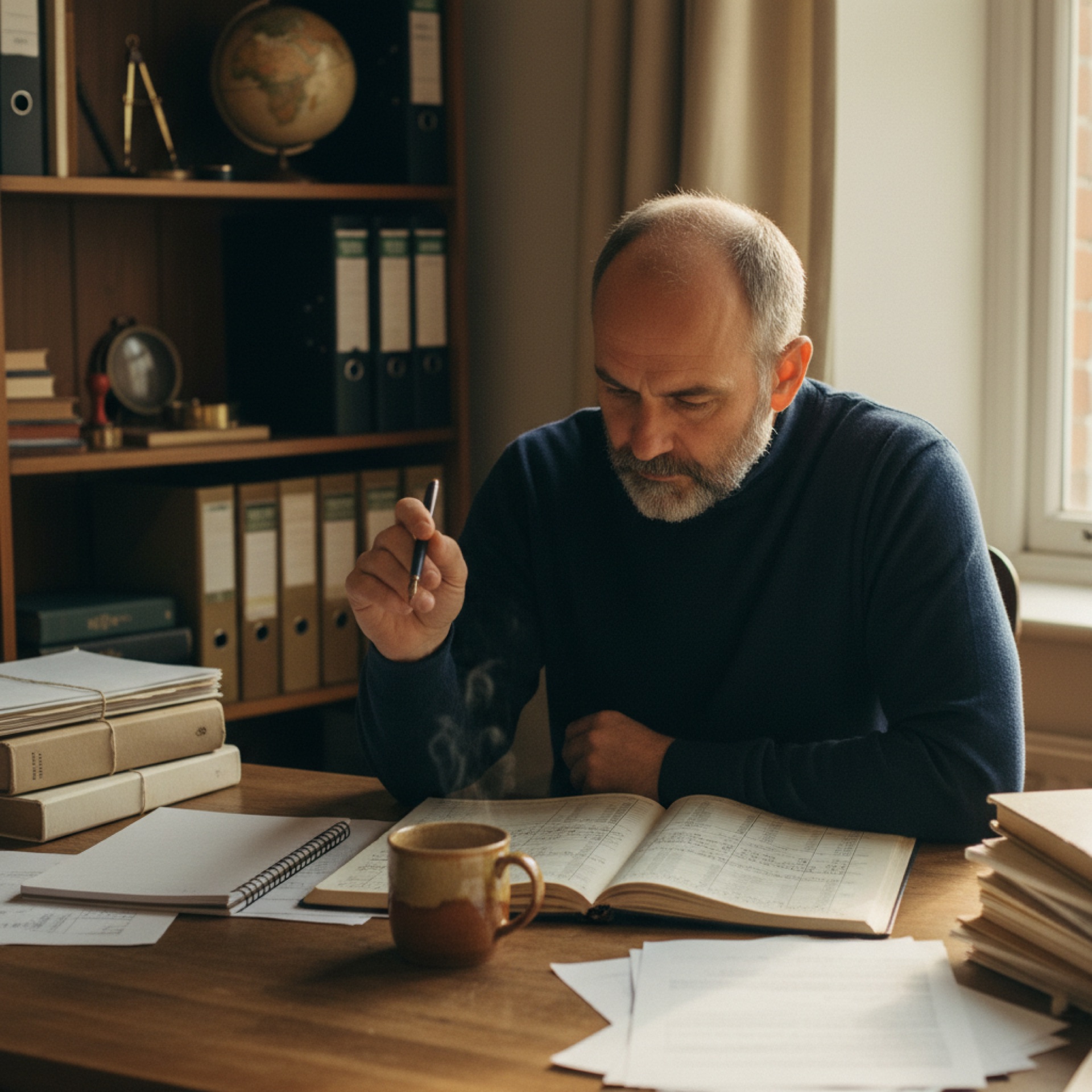 A business owner reviewing risk and compliance data on a laptop at a tidy office desk