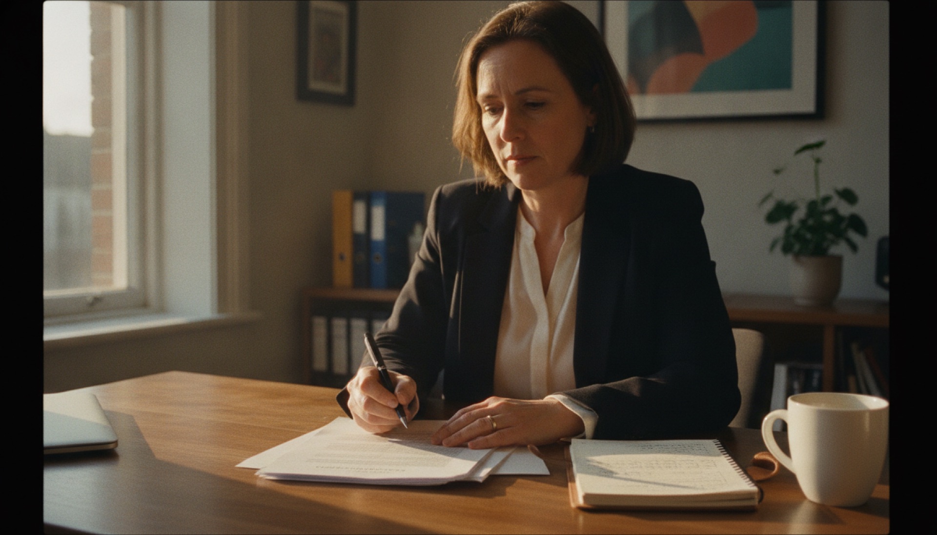 Business owner at a desk comparing figures on a laptop and a printed quote