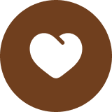 White heart icon centered on a brown circular background.