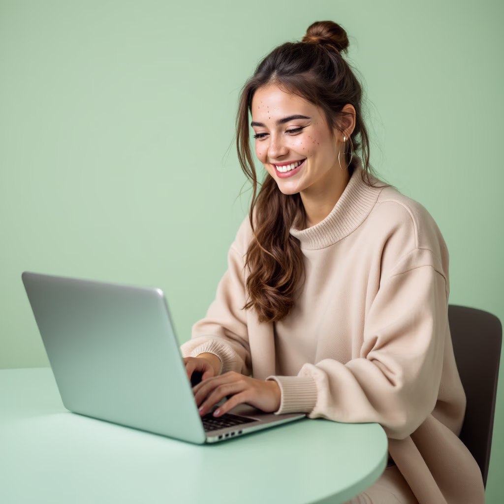 [headshot] image of satisfied student using a laptop