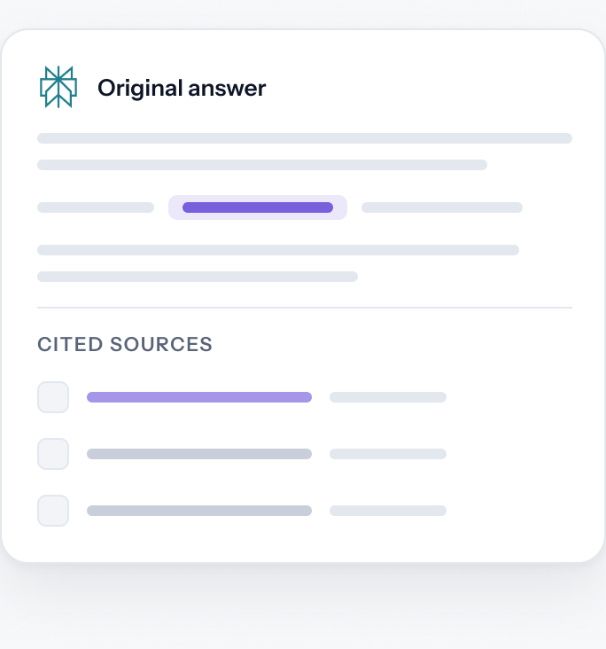 Original AI answer with the brand mention highlighted and its cited sources