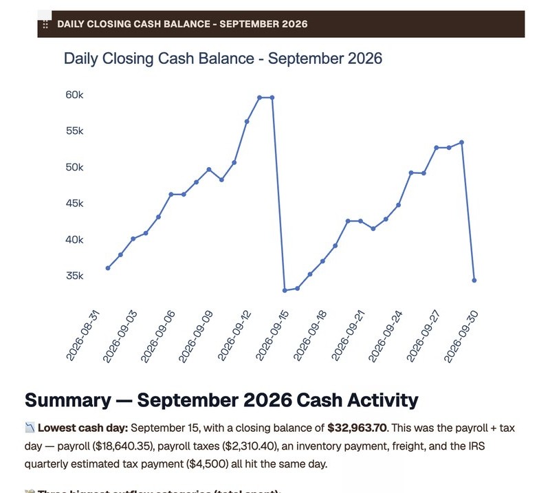 ALK Analyst charting a retailer's daily cash balance for September