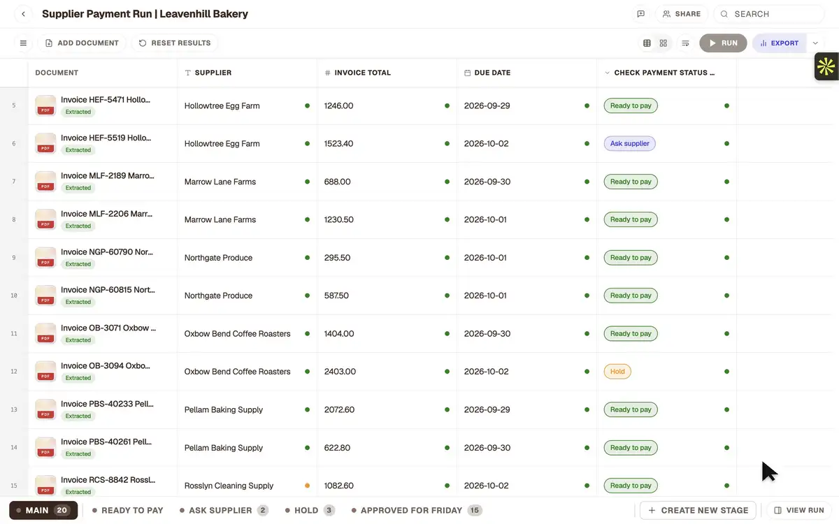 20 invoices, read and sorted