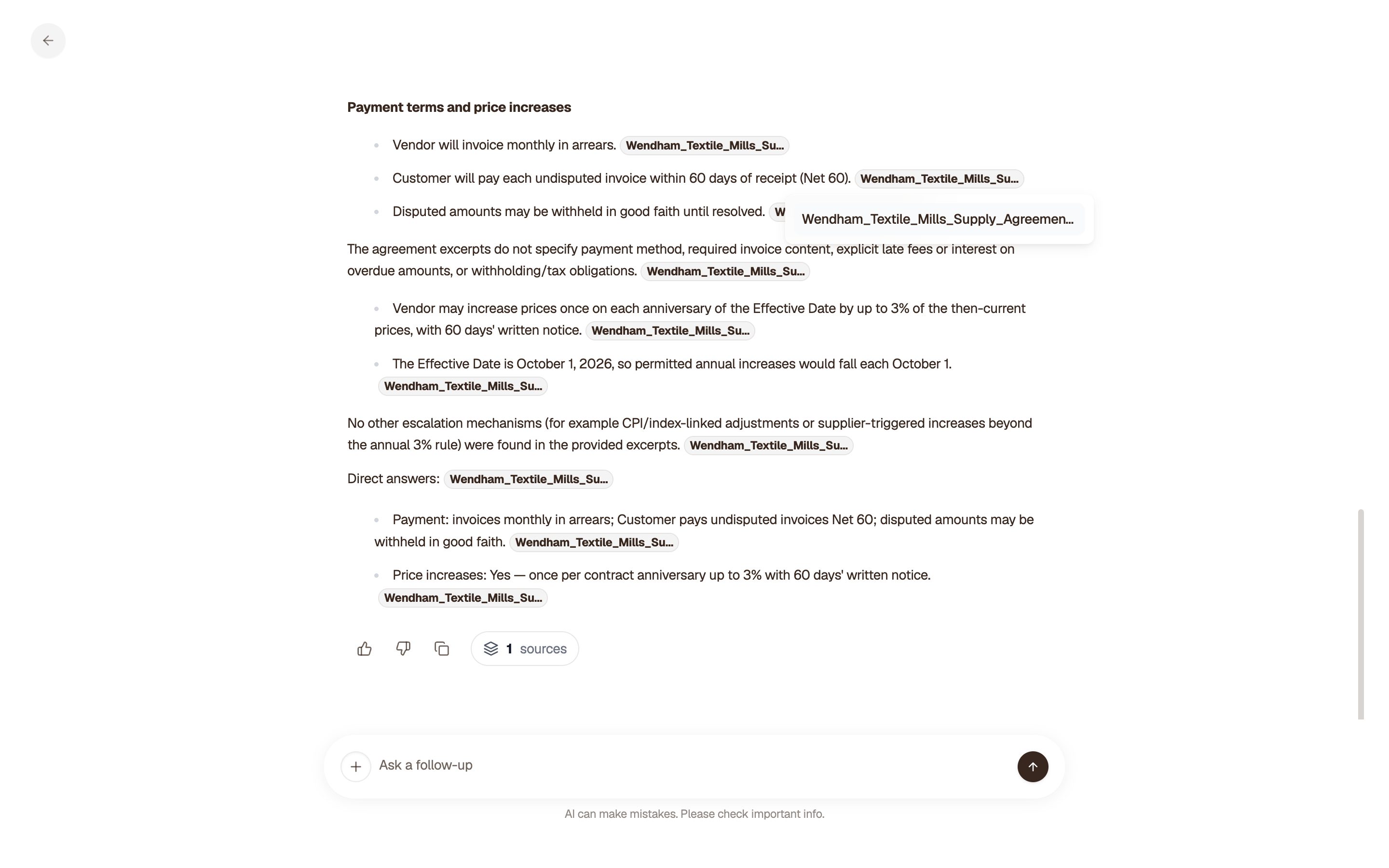 A citation on the Net 60 line opening the Wendham Textile Mills agreement it came from.