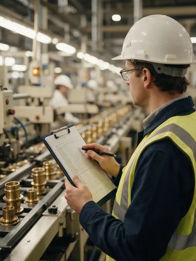 Auditor inspecting a factory production line