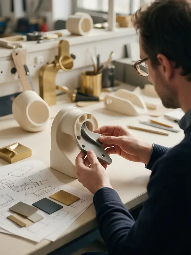 Designer examining a product prototype