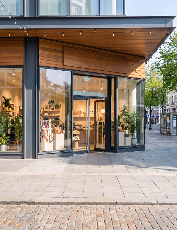 Modern boutique storefront with large glass windows,  by MT Construction Miami