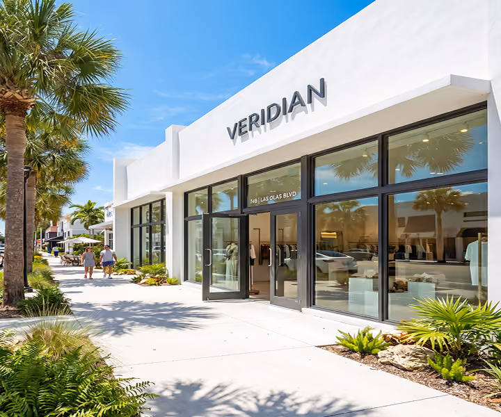 Modern white shopping building named VERIDIAN by MT Construction Group Miami