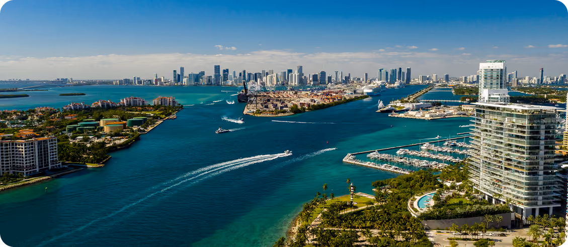Map showing areas served by MT Construction Group in Miami