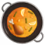 Frying pan with food icon