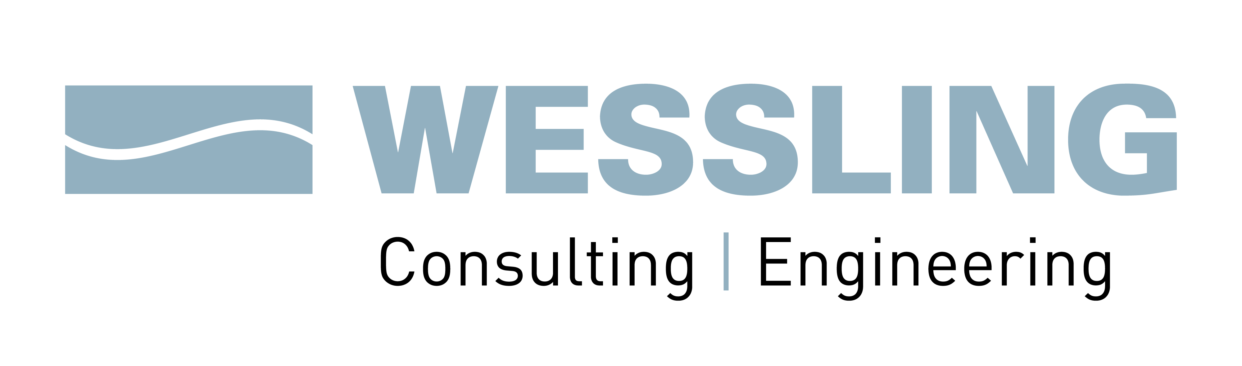 Logo von WESSLING mit stilisierter Wellenlinie in einem Rechteck links.