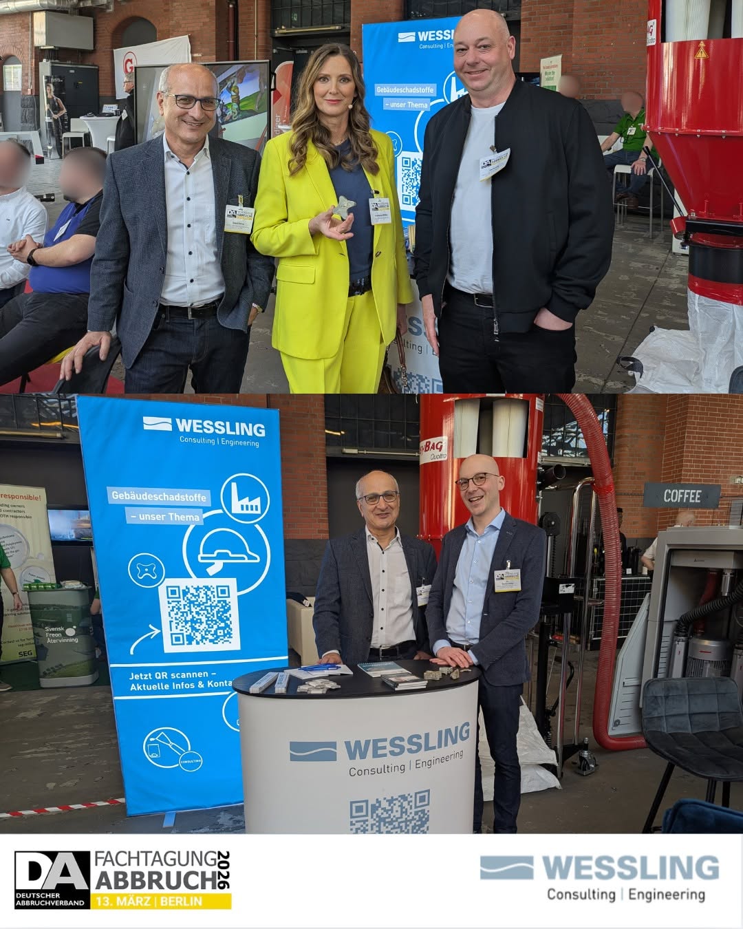 Fünf Personen mit WESSLING-Infostand auf der Fachtagung Abbruch 2026 in Berlin.