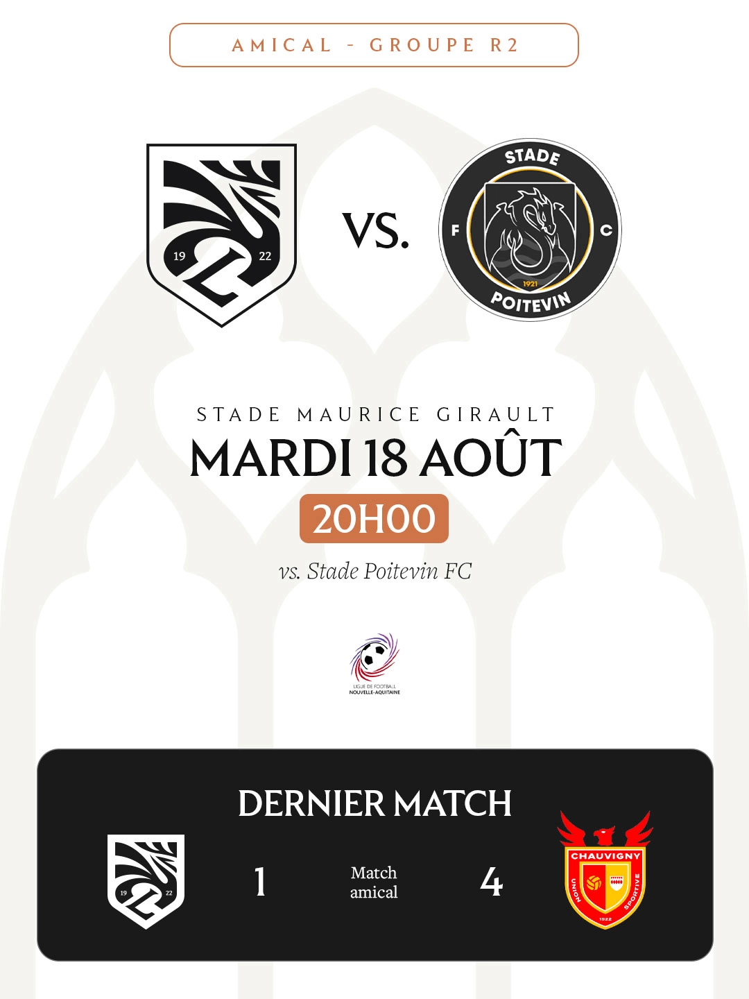 Information sur le prochain match à venir de la Ligugéenne masculine R2, avec le score du dernier match.