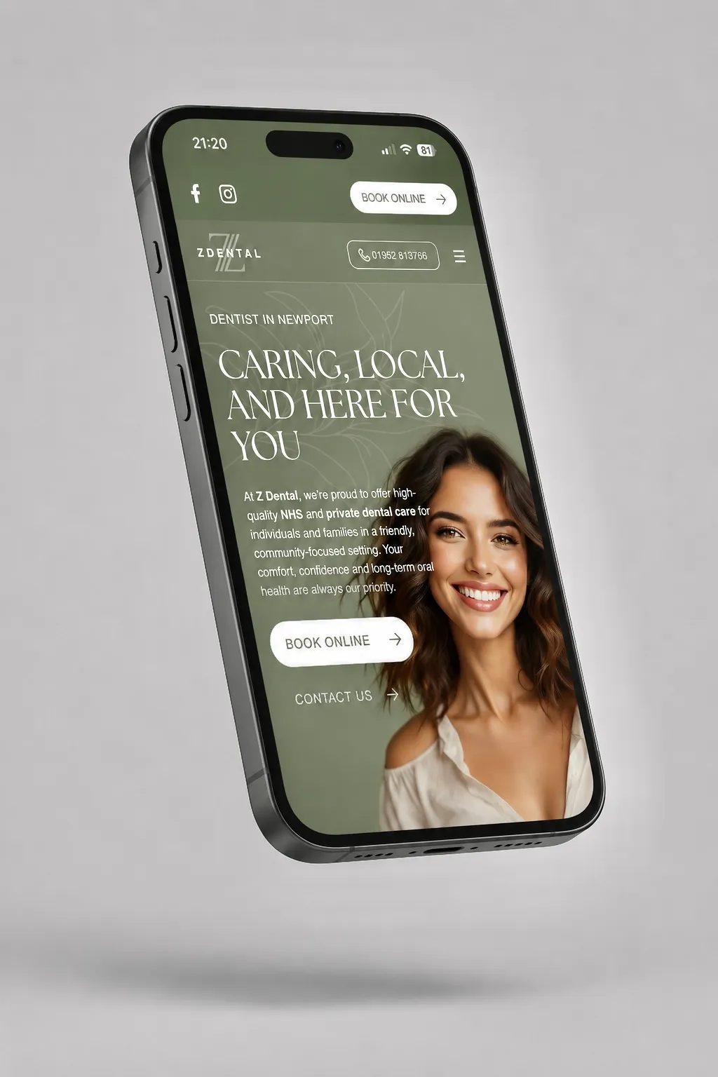 Z Dental website displayed on a phone