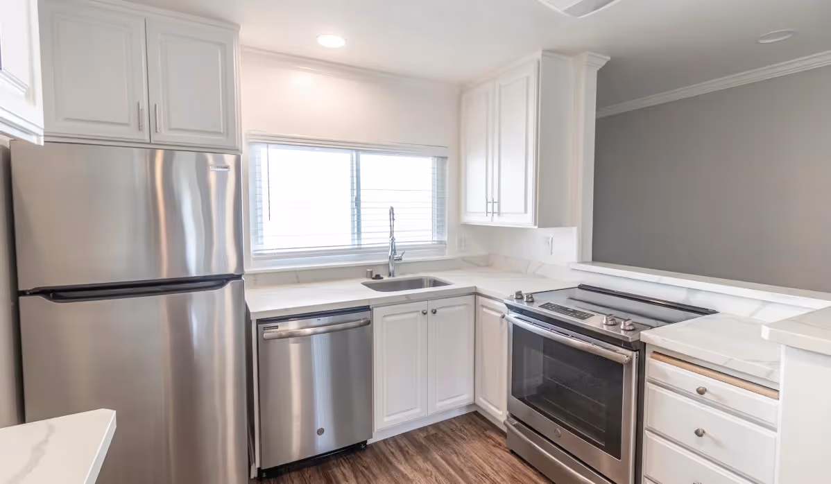 Kitchen with white cabinets