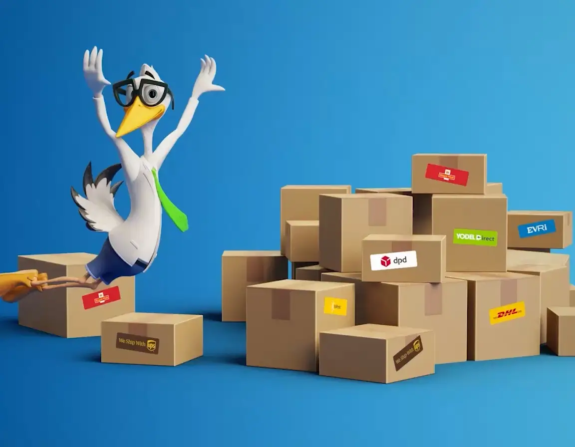 Sven Storkofferson, Parcel2Go's brand mascot, featured across the multi-channel launch campaign creative.