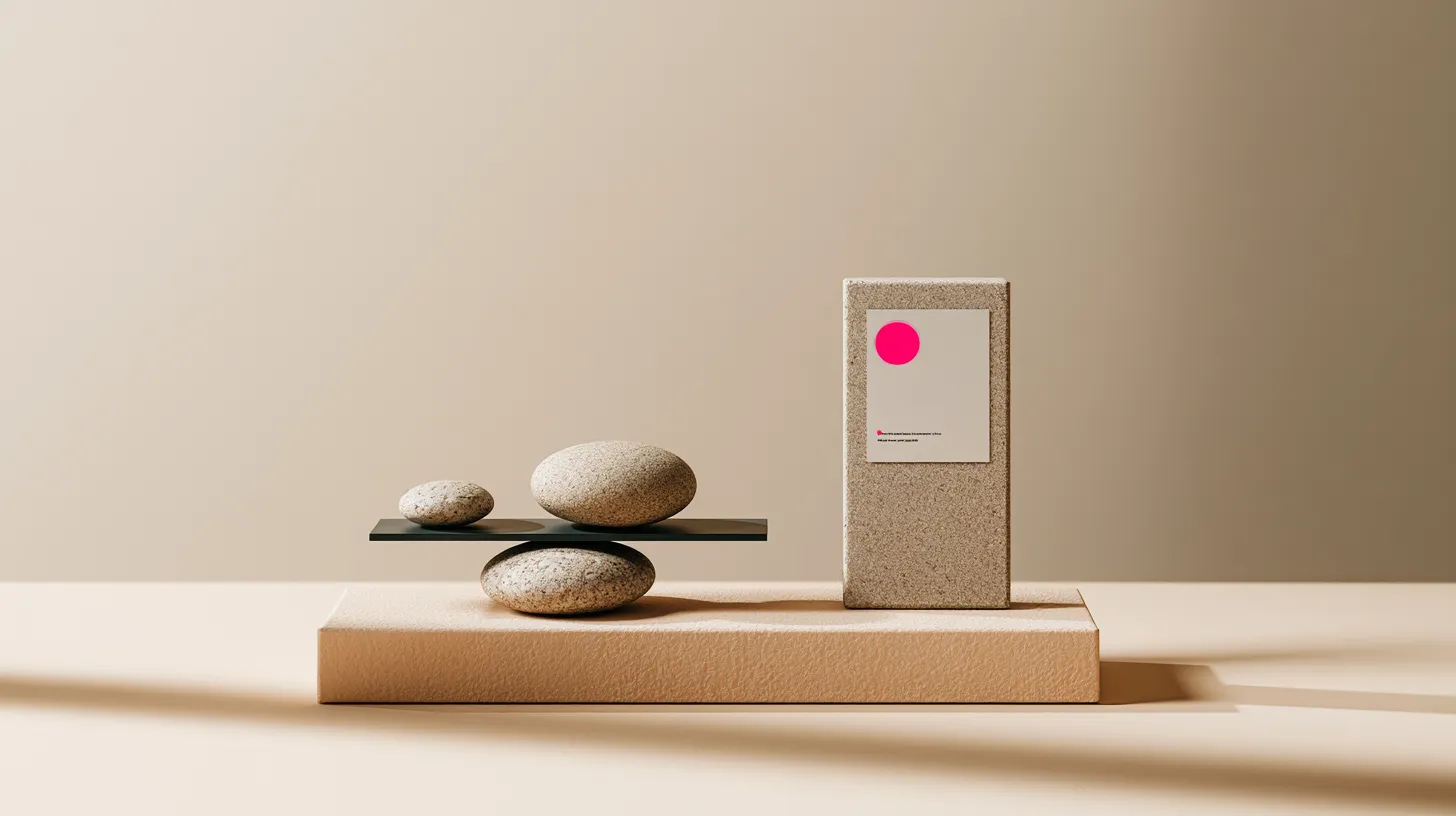 Three smooth pebbles of different sizes balanced on a slim charcoal beam, conceptual image of weighing up channel choices.