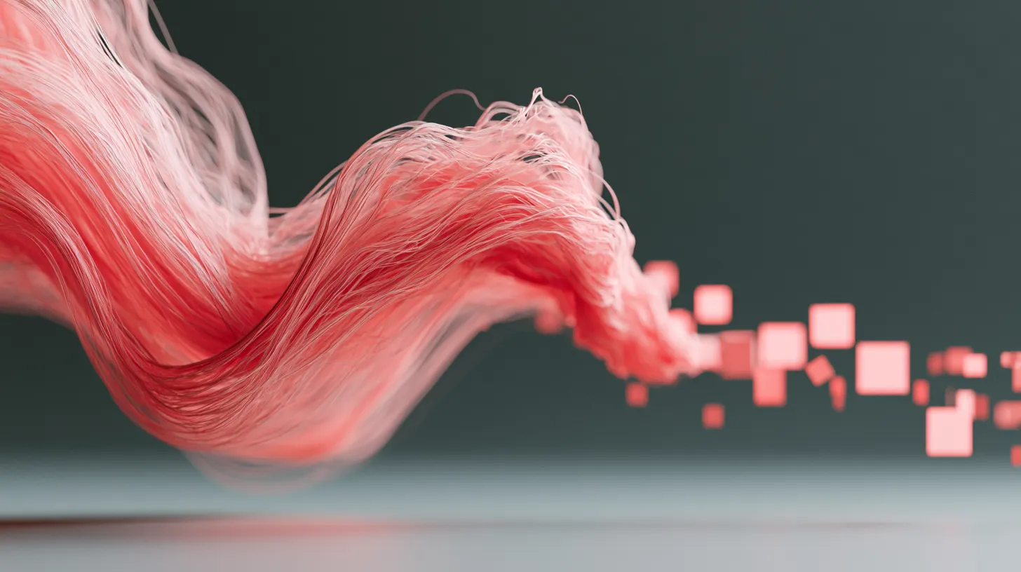 Elegant abstract visualisation of flowing light-ribbons sorting small blank content cards along branching paths.